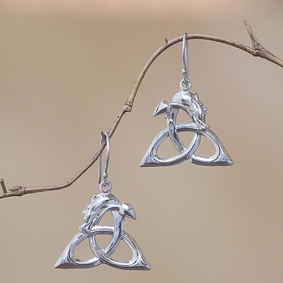 Bali Sterling Silver Celtic Trinity Knot Dragon Earrings 'Dragon Knot'