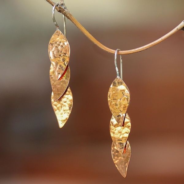 Alternate image for Modern Copper Dangle Earrings Handcrafted in Bali Modern Glisten