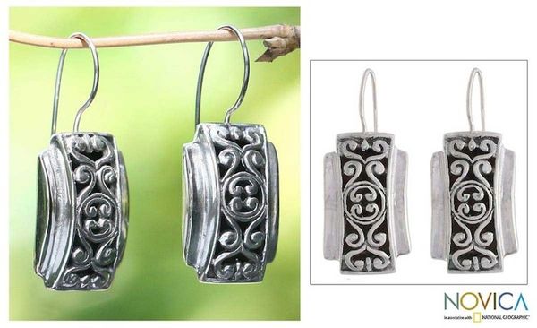 Alternate image for Sterling silver drop earrings Bali Classic