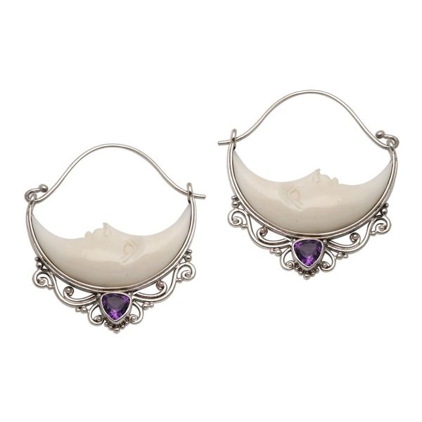 Alternate image for Amethyst Crescent Moon Hoop Earrings from Bali Sleeping Moons