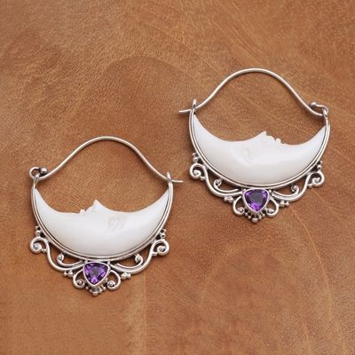 Alternate image for Amethyst Crescent Moon Hoop Earrings from Bali Sleeping Moons