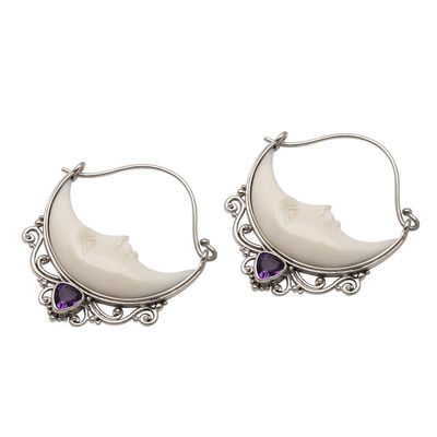 Alternate image for Amethyst Crescent Moon Hoop Earrings from Bali Sleeping Moons