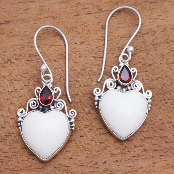 Alternate image for Heart-Shaped Garnet Dangle Earrings from Bali Heart Passion