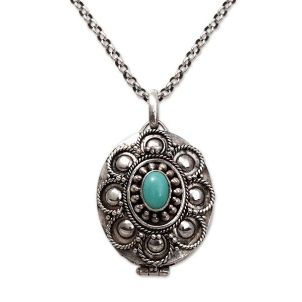 Alternate image for Sterling Silver and Reconstituted Turquoise Locket Necklace Island Bloom