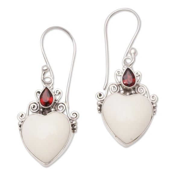 Alternate image for Heart-Shaped Garnet Dangle Earrings from Bali Heart Passion