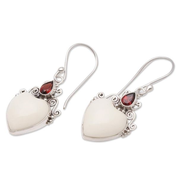 Alternate image for Heart-Shaped Garnet Dangle Earrings from Bali Heart Passion