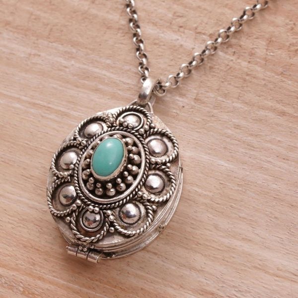 Alternate image for Sterling Silver and Reconstituted Turquoise Locket Necklace Island Bloom