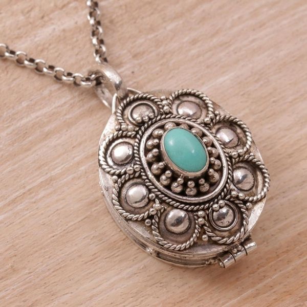 Alternate image for Sterling Silver and Reconstituted Turquoise Locket Necklace Island Bloom