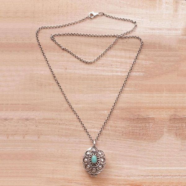 Alternate image for Sterling Silver and Reconstituted Turquoise Locket Necklace Island Bloom