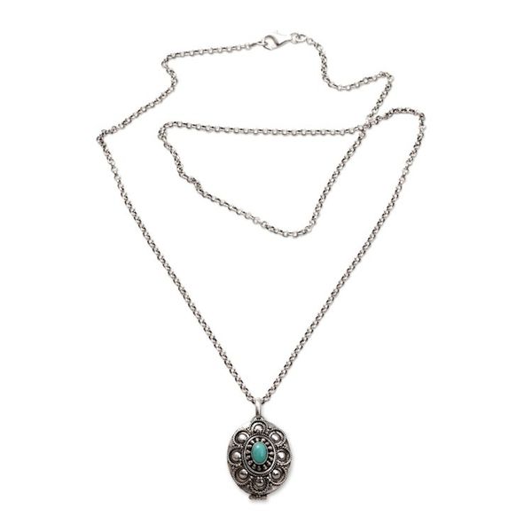 Alternate image for Sterling Silver and Reconstituted Turquoise Locket Necklace Island Bloom