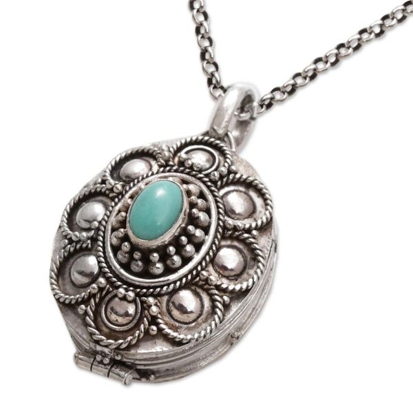 Alternate image for Sterling Silver and Reconstituted Turquoise Locket Necklace Island Bloom