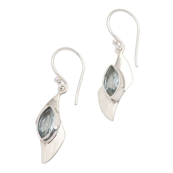 Alternate image for Modern Silver and Blue Topaz Dangle Earrings Blue Shift