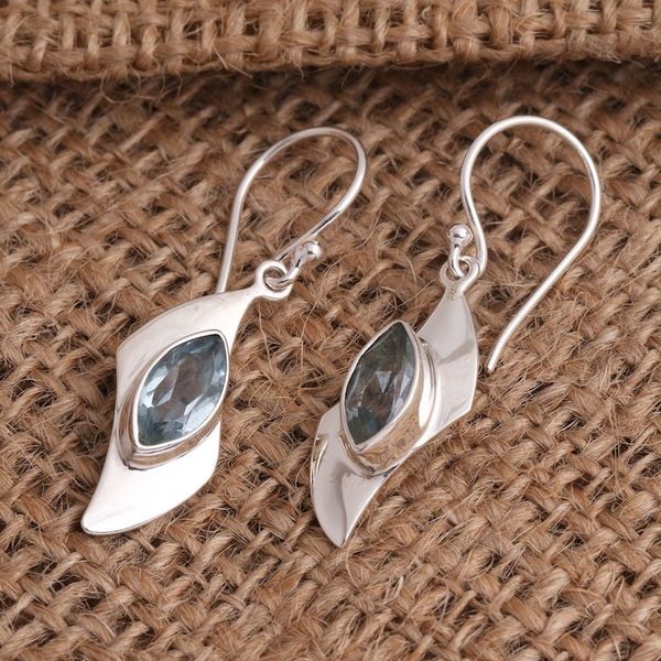 Alternate image for Modern Silver and Blue Topaz Dangle Earrings Blue Shift