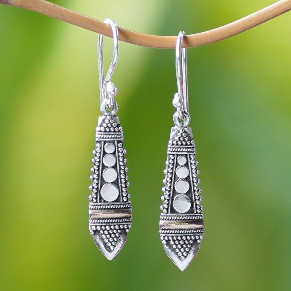 Handmade Sterling Silver and Gold Accent Dangle Earrings 'Balinese Sisters'