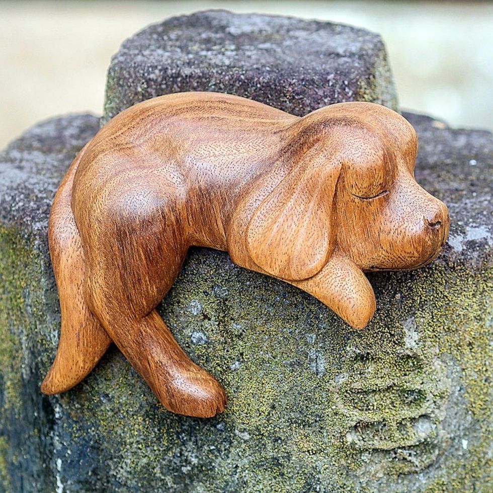 Sleeping Cocker Spaniel Puppy Sculpture Carved in Wood 'Sleepy Cocker Spaniel'