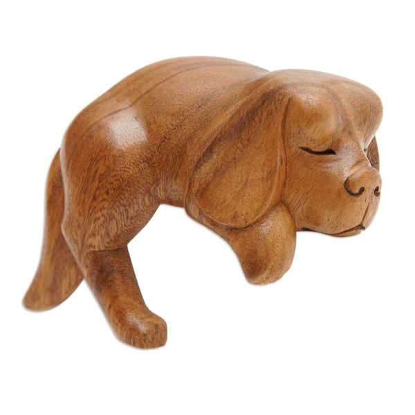 Alternate image for Sleeping Cocker Spaniel Puppy Sculpture Carved in Wood Sleepy Cocker Spaniel