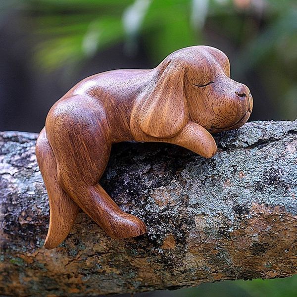 Alternate image for Sleeping Cocker Spaniel Puppy Sculpture Carved in Wood Sleepy Cocker Spaniel