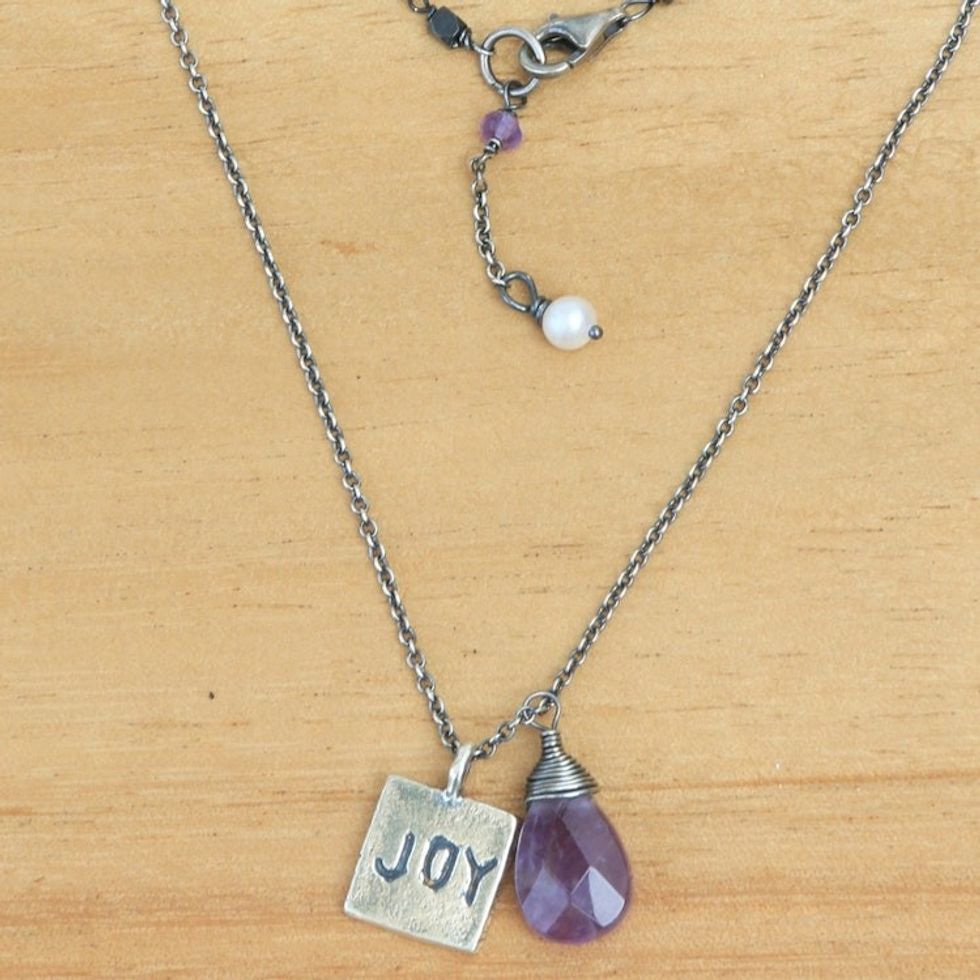 925 Silver Joy Inspirational Amethyst and Pearl Necklace 'Inspiring Joy'