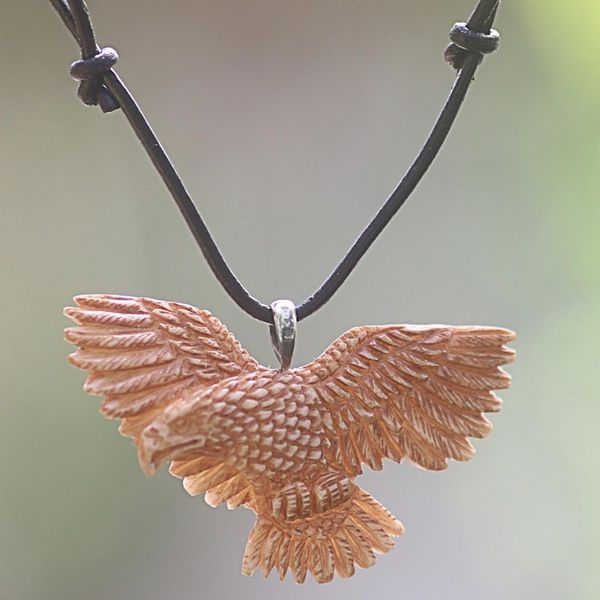 Alternate image for Hand Made Bone Pendant Necklace Eagle from Indonesia Stoic Eagle