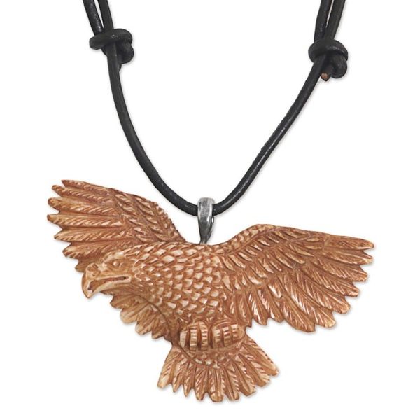 Alternate image for Hand Made Bone Pendant Necklace Eagle from Indonesia Stoic Eagle
