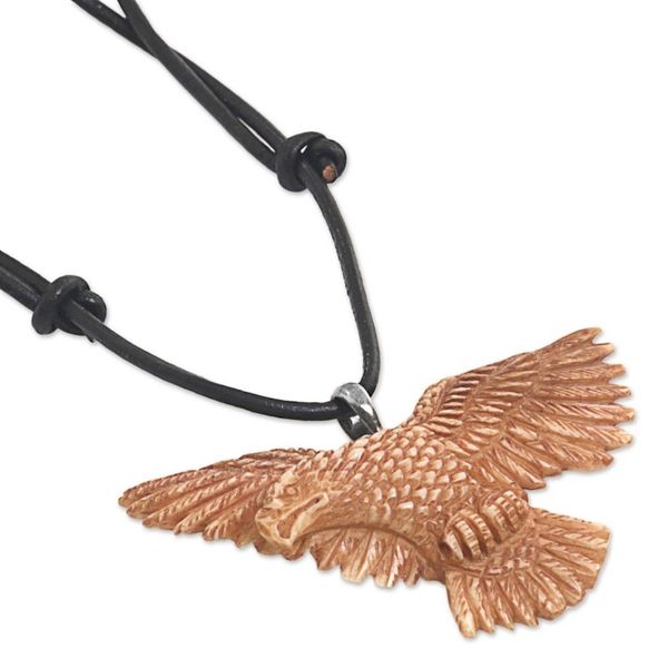Alternate image for Hand Made Bone Pendant Necklace Eagle from Indonesia Stoic Eagle