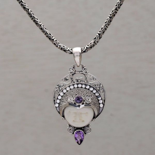 Alternate image for Amethyst and Sterling Silver Pendant Necklace from Bali Lunar Queen