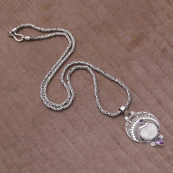Alternate image for Amethyst and Sterling Silver Pendant Necklace from Bali Lunar Queen