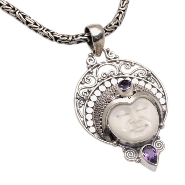 Alternate image for Amethyst and Sterling Silver Pendant Necklace from Bali Lunar Queen