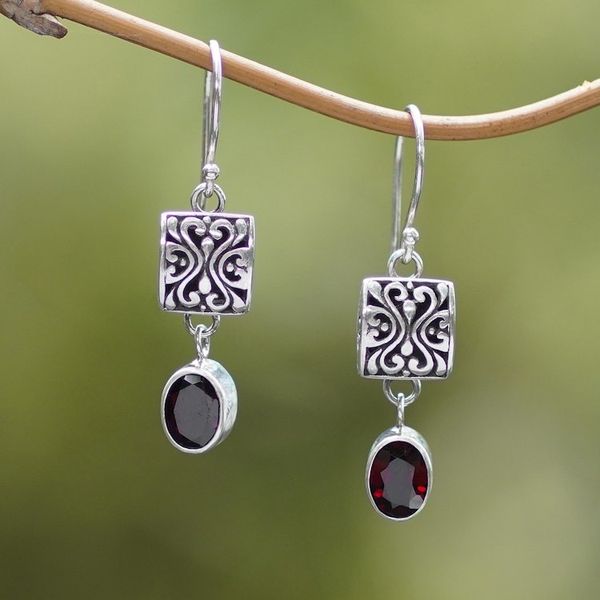 Alternate image for Sterling Silver and Garnet Dangle Earrings from Bali Red Horizon