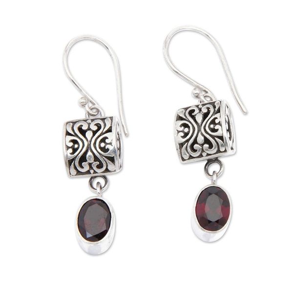Alternate image for Sterling Silver and Garnet Dangle Earrings from Bali Red Horizon