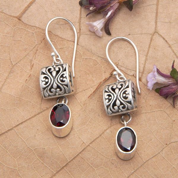 Alternate image for Sterling Silver and Garnet Dangle Earrings from Bali Red Horizon
