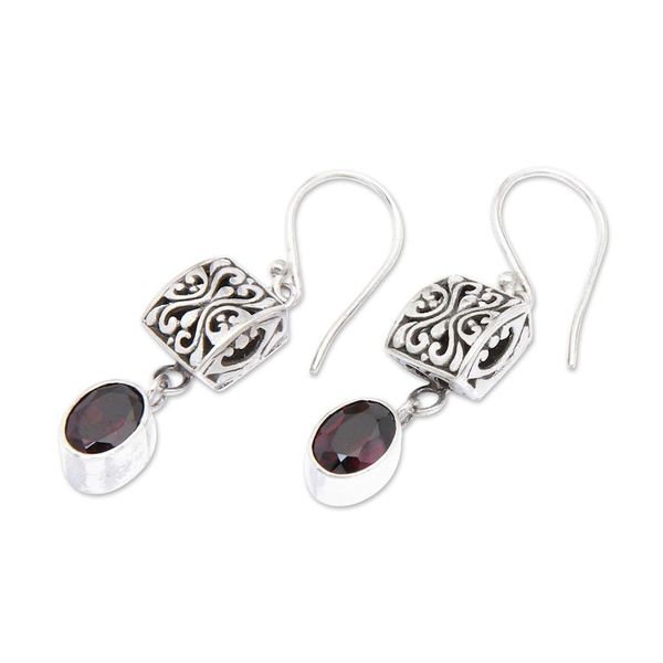 Alternate image for Sterling Silver and Garnet Dangle Earrings from Bali Red Horizon