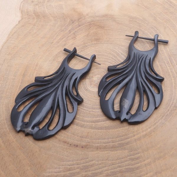 Alternate image for Hand Carved Water Buffalo Horn Shell Motif Hoop Earrings Graceful Fanfare