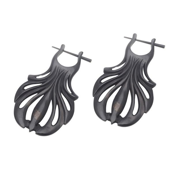Alternate image for Hand Carved Water Buffalo Horn Shell Motif Hoop Earrings Graceful Fanfare