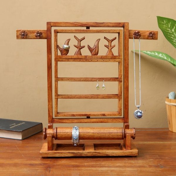 Alternate image for Floral Jempinis Wood Jewelry Stand in Brown from Bali Serene Forest in Brown