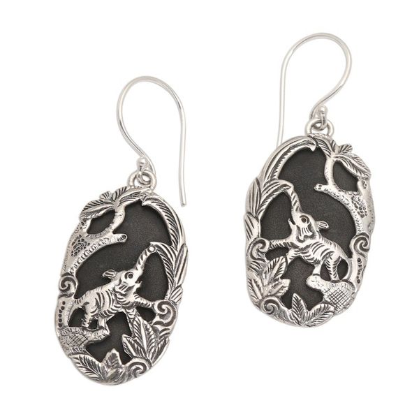 Alternate image for Sterling Silver and Lava Stone Elephant Dangle Earrings Elephant Habitat