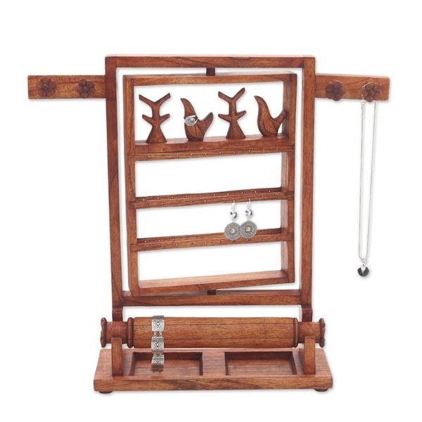 Alternate image for Floral Jempinis Wood Jewelry Stand in Brown from Bali Serene Forest in Brown