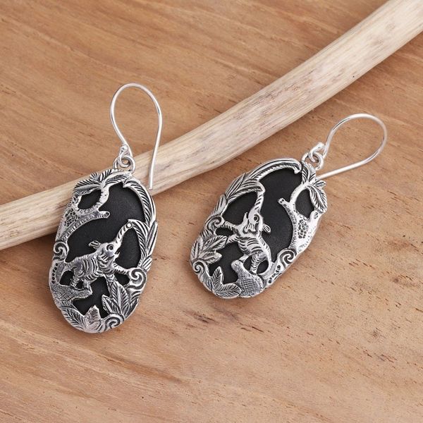 Alternate image for Sterling Silver and Lava Stone Elephant Dangle Earrings Elephant Habitat