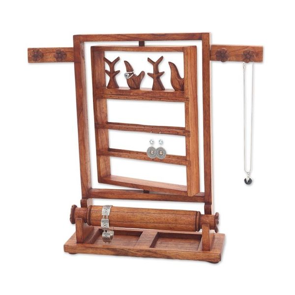 Alternate image for Floral Jempinis Wood Jewelry Stand in Brown from Bali Serene Forest in Brown