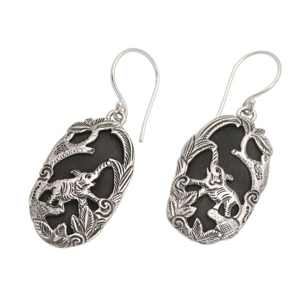 Alternate image for Sterling Silver and Lava Stone Elephant Dangle Earrings Elephant Habitat