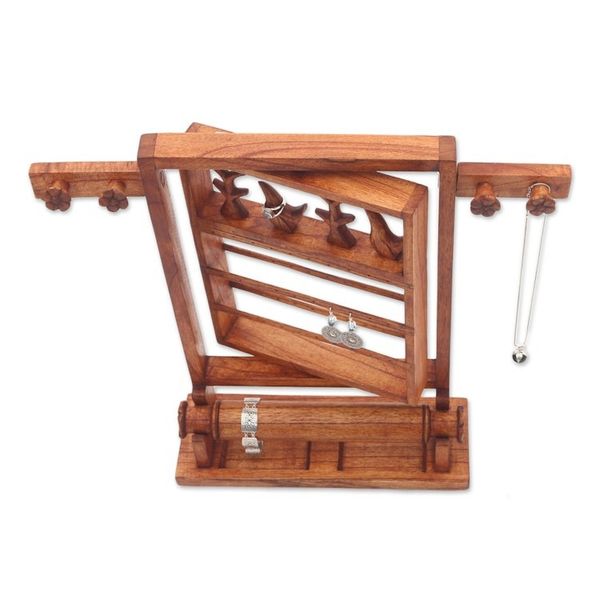 Alternate image for Floral Jempinis Wood Jewelry Stand in Brown from Bali Serene Forest in Brown