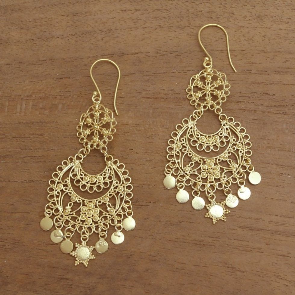 Sterling Silver Chandelier Earrings Plated in 18k Gold 'Bali Glamour'