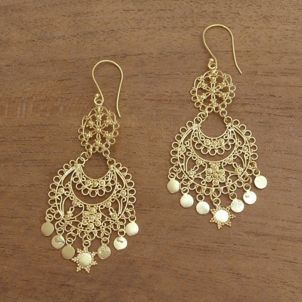 Alternate image for Sterling Silver Chandelier Earrings Plated in 18k Gold Bali Glamour