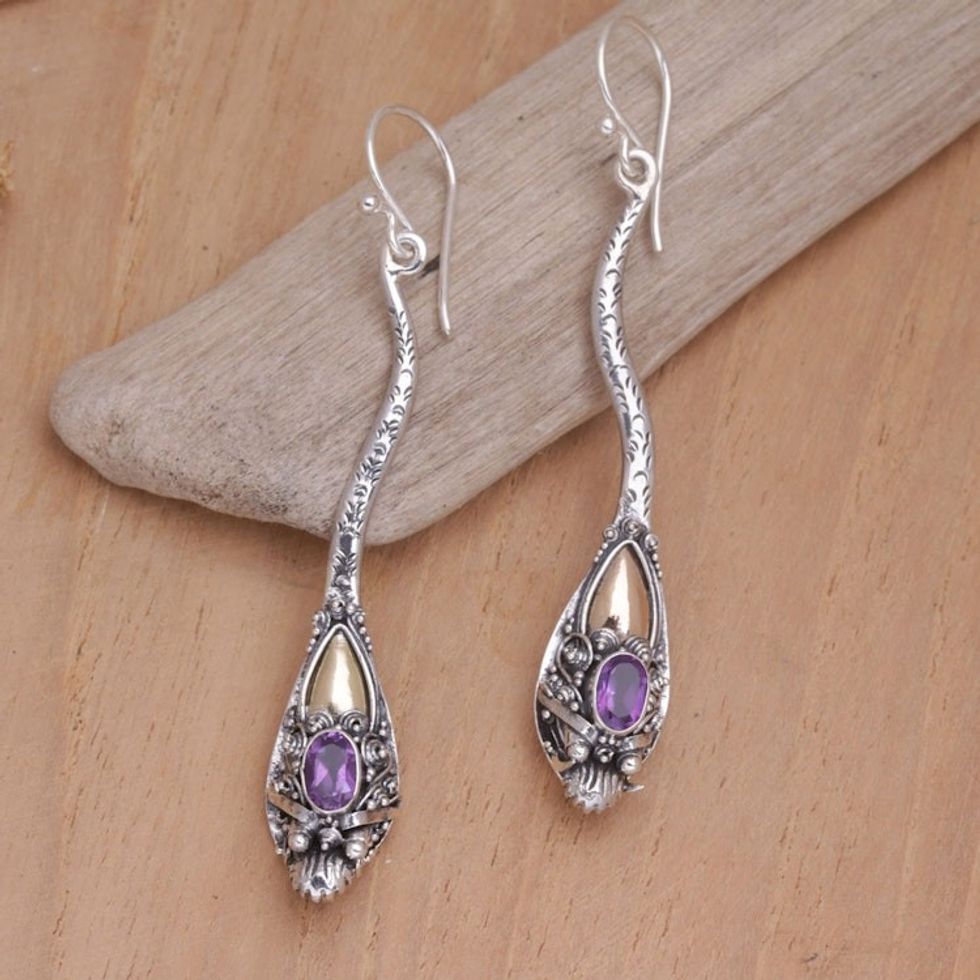 Gold accent amethyst earrings 'Dragon Queen'