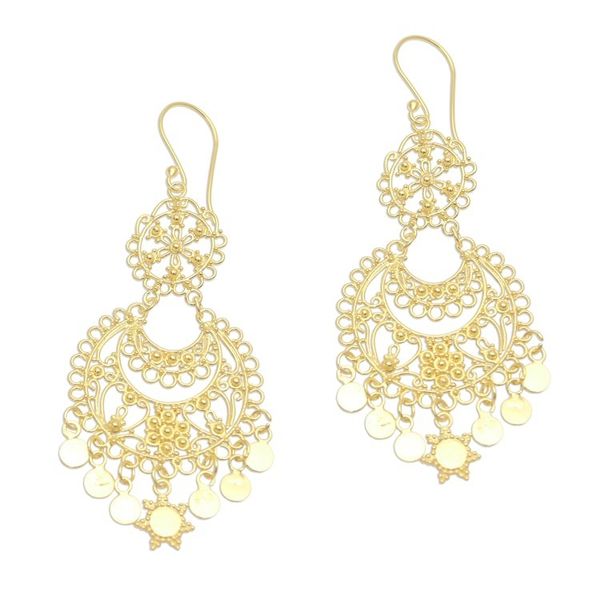 Alternate image for Sterling Silver Chandelier Earrings Plated in 18k Gold Bali Glamour
