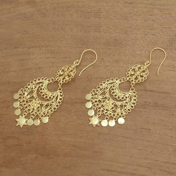 Alternate image for Sterling Silver Chandelier Earrings Plated in 18k Gold Bali Glamour