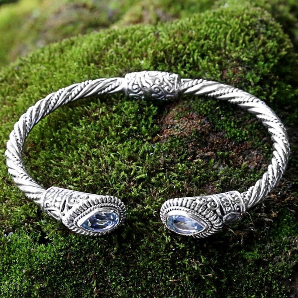 Sterling Silver Blue Topaz Cuff Bracelet from Indonesia 'Bright Eyes'