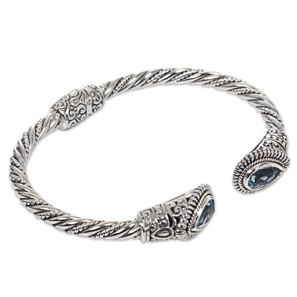Alternate image for Sterling Silver Blue Topaz Cuff Bracelet from Indonesia Bright Eyes