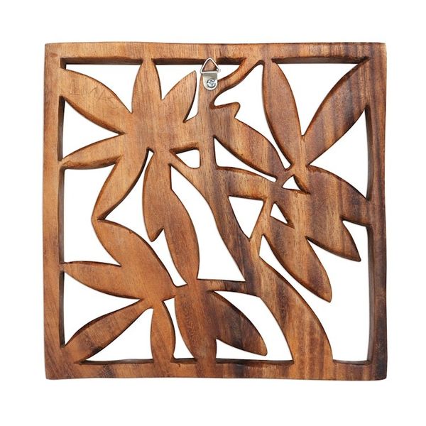 Alternate image for Bamboo Motif Hand Carved Wood Relief Panel Bamboo Leaves