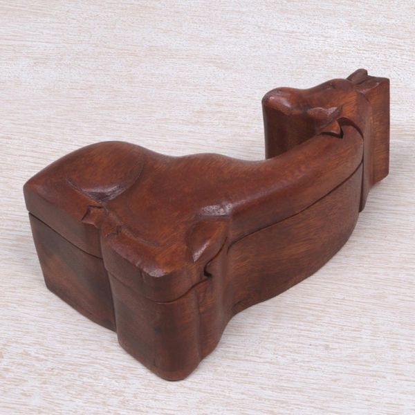 Alternate image for Hand Carved Giraffe Shape Wood Puzzle Box from Indonesia Resting Giraffe